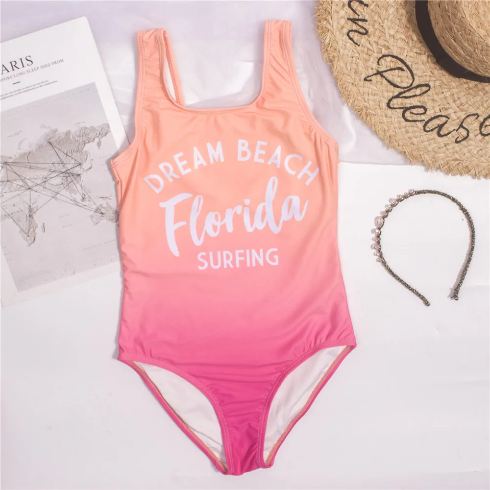 Children Girls Kids One Piece Swimwear Swimsuit Summer Outdoor Teen Students Bathing Swimming Suit Monokini