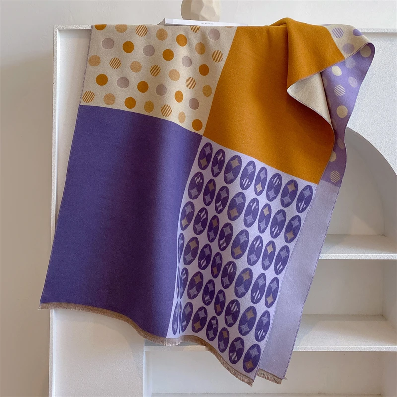 

New Luxury Winter Round Dot Female Scarf Cashmere New Design Flowers Pashmina Thick Warm Scarves Shawls and Wraps Bufanda Poncho