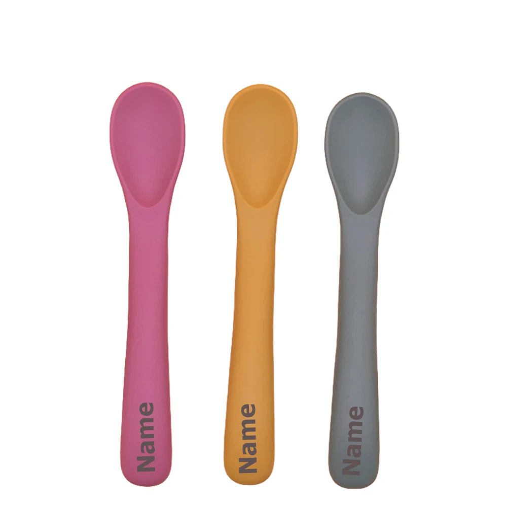 3PCS Baby Tableware Spoon Silicone Material Rice Spoon Free Name Printing Children's Surprise Gift
