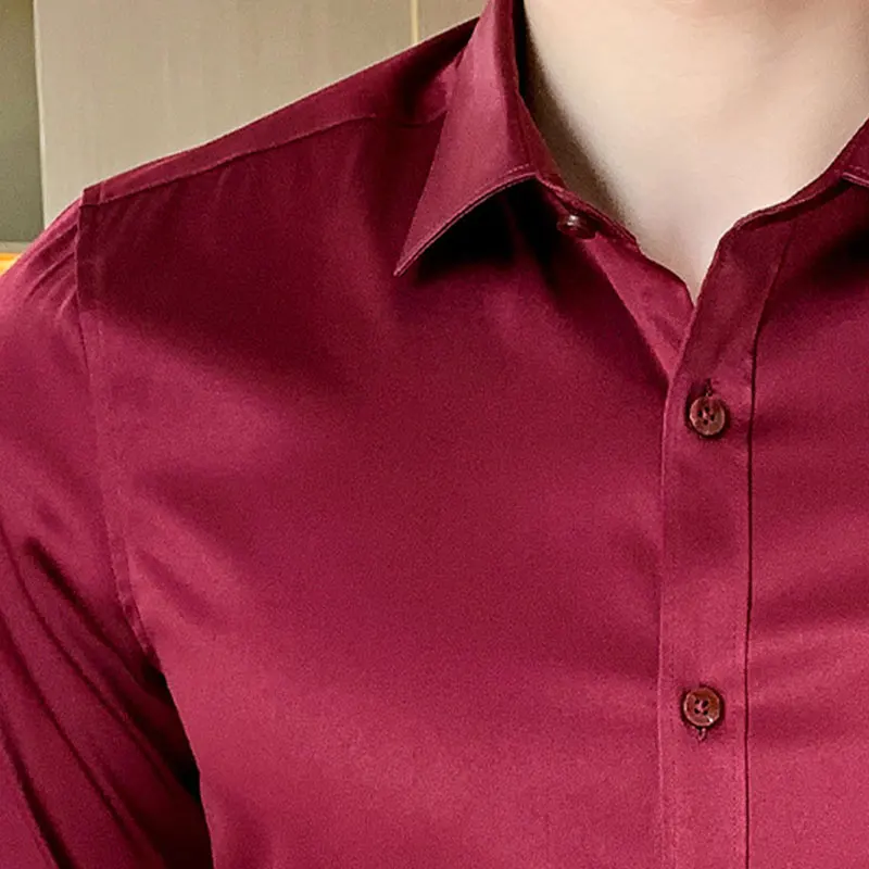 6XL men's shirt Long sleeve pink formal Business casual free ironing pure high quality plus size fashion new silky smooth