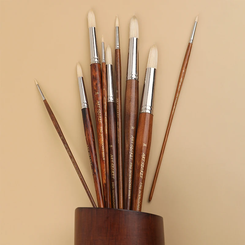 ArtSecret High Grade 3200R Pro Interlocked Chungking White Bristle Oil Paint Art Supplies Artist Brush 5