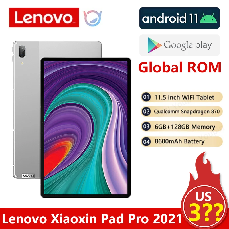 Original Lenovo Xiaoxin Pad Pro 2021 11.5 inch WiFi Tablet Qualcomm  Snapdragon 870 CPU 6GB+128GB Memory 8600mAh Battery Silver
