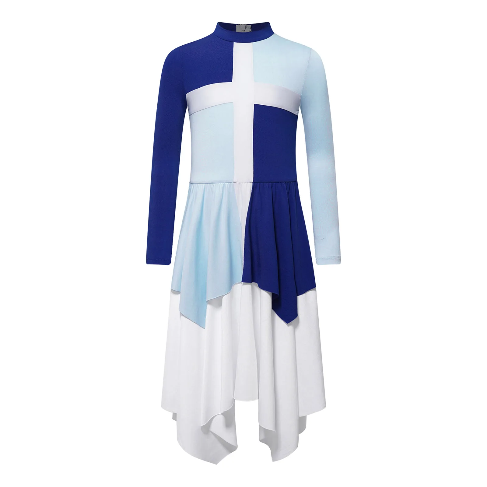 TiaoBug Kids Girls 6 to 16 Years  Color Block Lyrical Dance Dress Choir Performance Costume Long Sleeve Irregular Hem Dresses