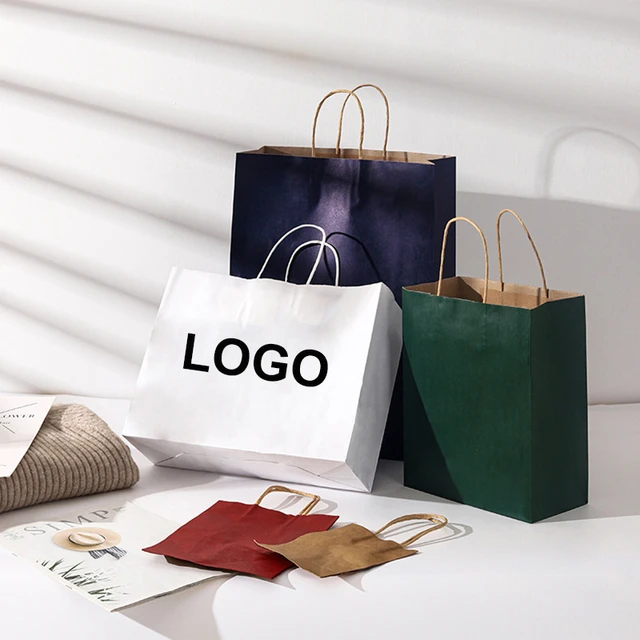 Sac en papier kraft avec logo personnalisé pour petite entreprise, sacs  d'emballage pour vêtements, cadeaux d'anniversaire de mariage, 5 pièces -  AliExpress