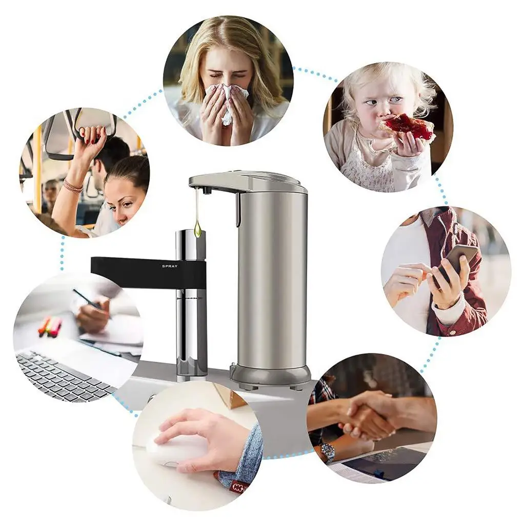 250ml Stainless Steel Automatic Soap Dispenser Touch Free Infrared Sensor Soap Dispensing Equipment Bathroom Kitchen Accessories