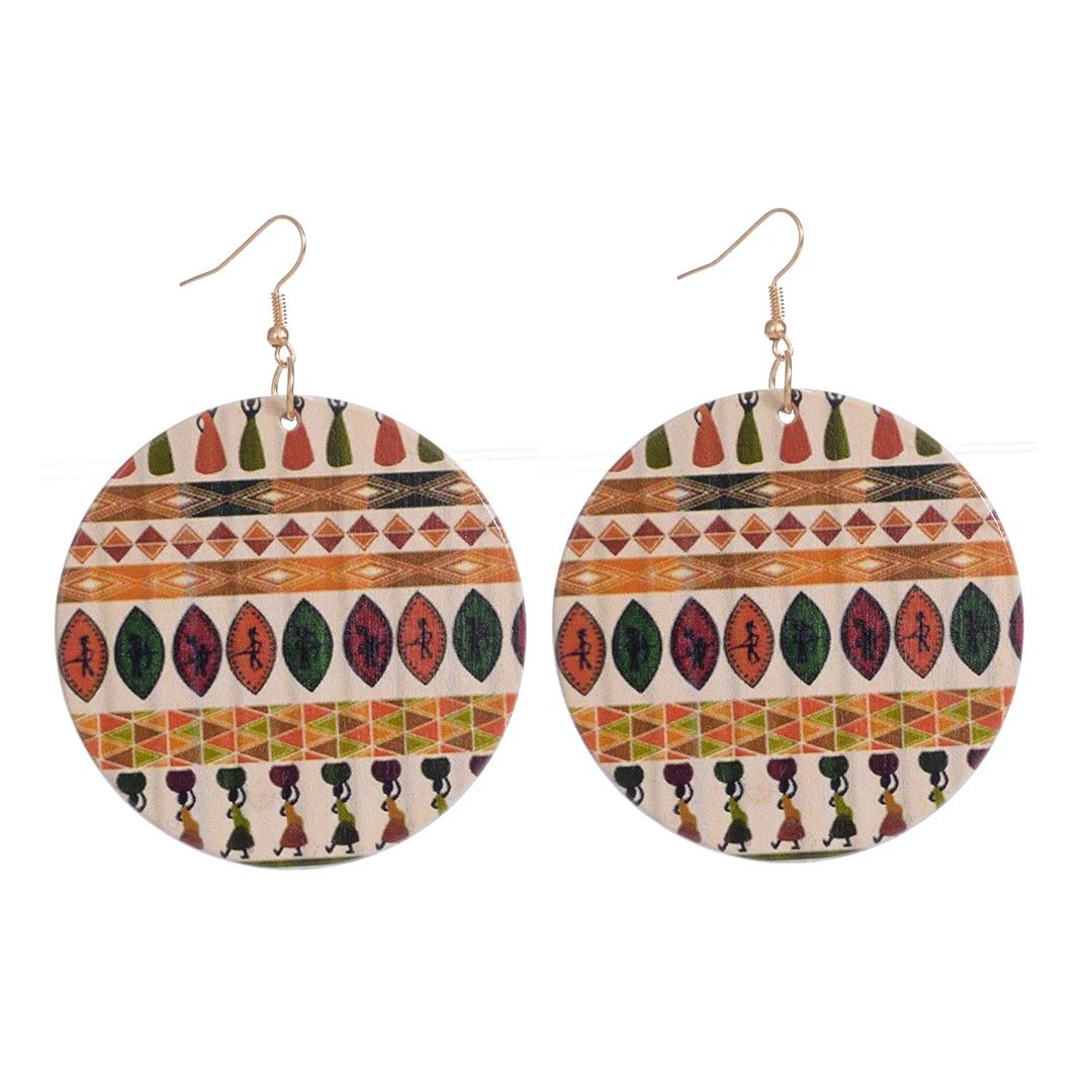 Женские Африканские Этнические деревянные серьги с принтом в стиле Харадзюку, круглые очаровательные серьги, ювелирные украшения, подарок