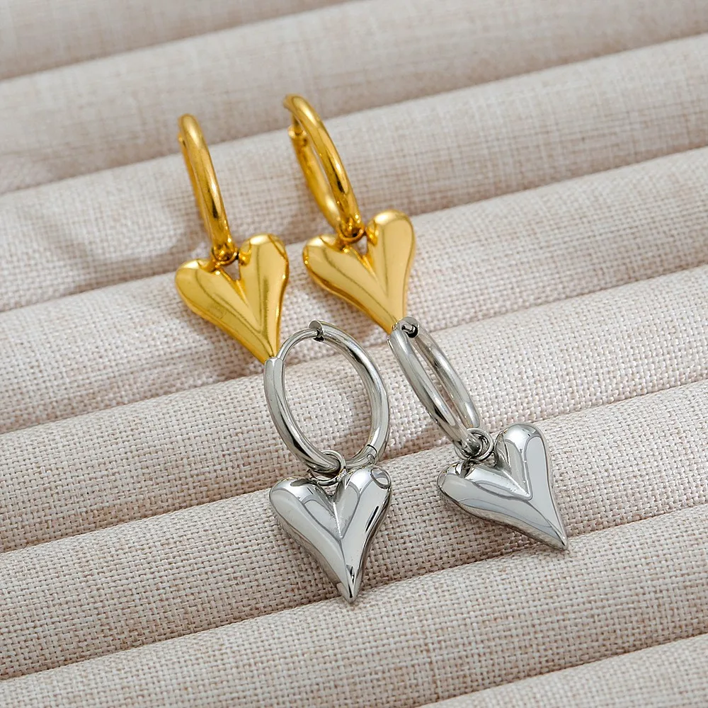 18K Gold Plated Hypoallergenic Stainless Steel Heart-shaped Hoop Earrings for Women High-Quality Fashionable Daily Wear Jewelry