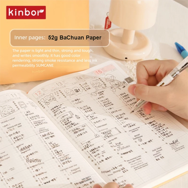 2026 Kinbor A5 Eight Grid Timeline Planner Notepads,52g BaChuan Paper Pure Colors Annual/Monthly/Daily Schedule Plan Book Gifts