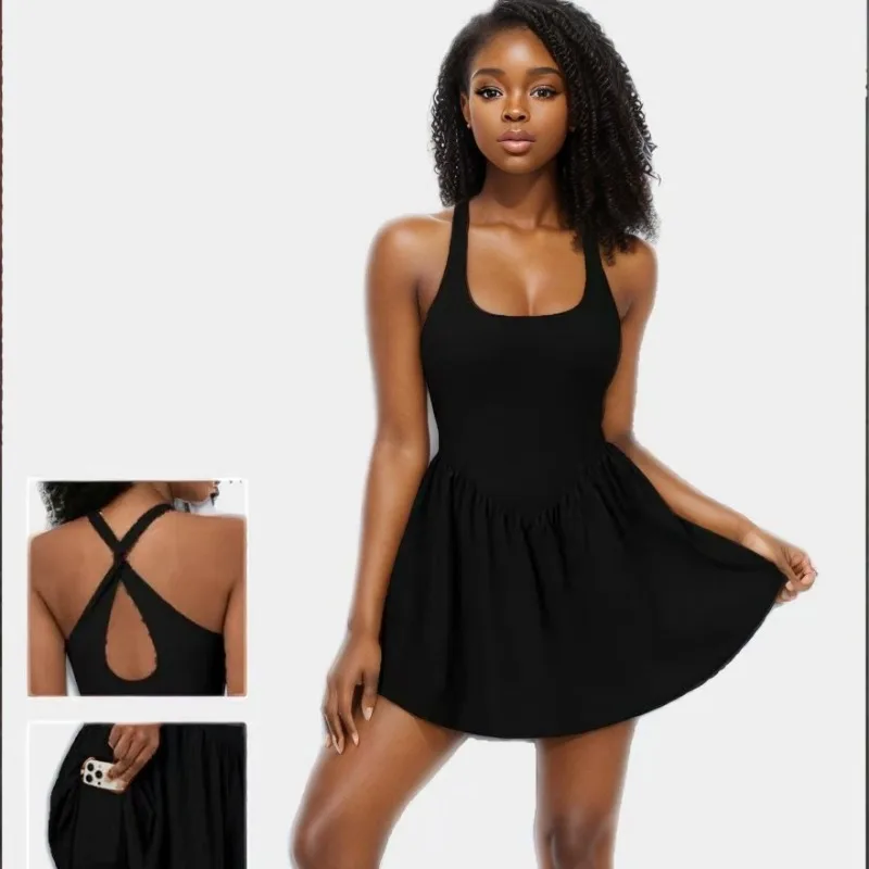 Sean Tsing Tennis Dress Golf Wear Women Sexy Sleeveless with Chest Pad Safety Short Sports Yoga Training Volleyball Badminton
