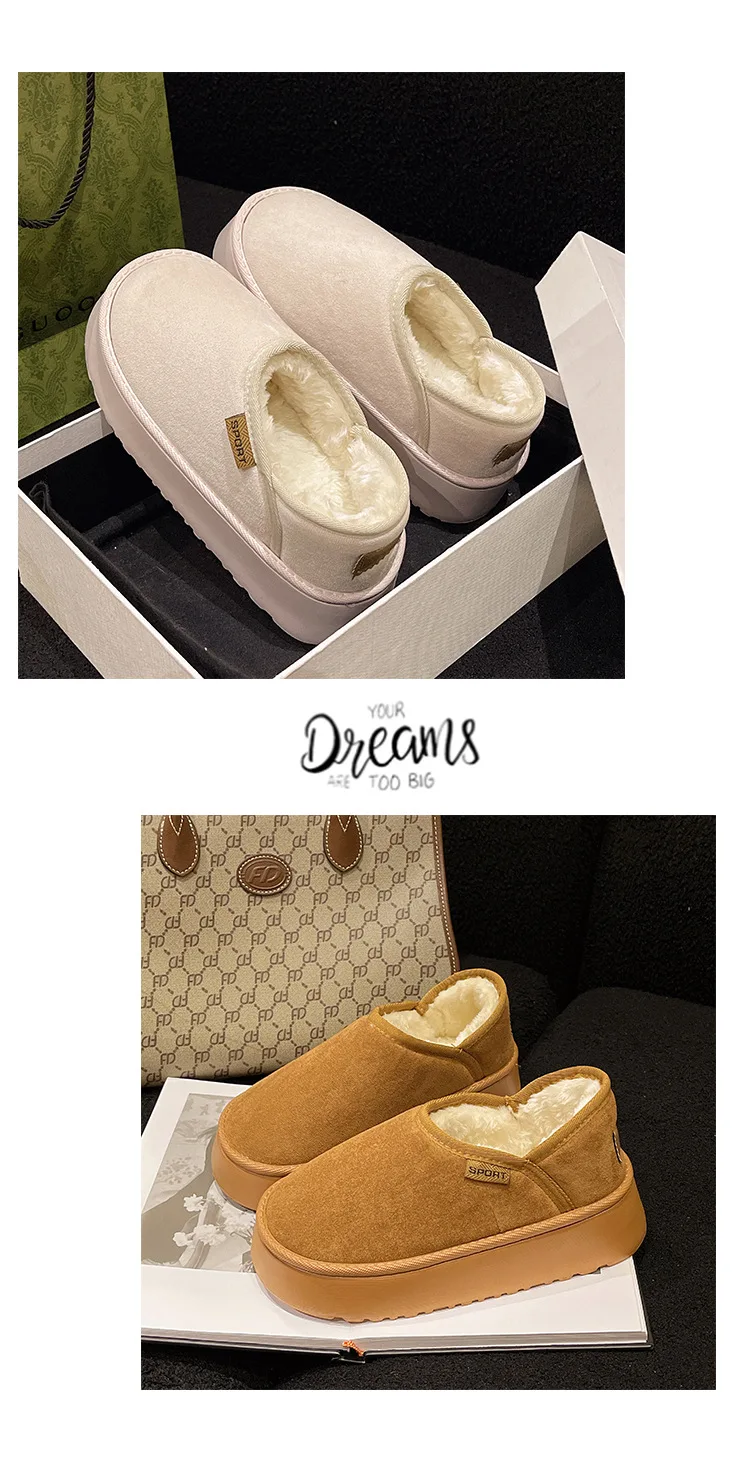 Shevalues Winter-Plüschfutter, Damen-Hausschuhe, neue Freizeitstiefel, warme, gemütliche Baumwoll-Slides, Plattform, weiche Sohle, Damen-Schneestiefel – Detail 11
