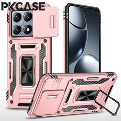 Enhanced Shockproof Case with Slide Push Window Cover and Built - in Bracket for Poco X6 Pro (Rose Gold)