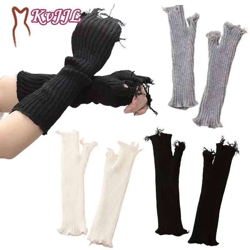 

Unisex Gloves Knitted Ripped Oversleeves Men Women Warm Arm Sleeve Tattered Punk Fingerless Cuff Glove Elbow Mittens Arm Warmer