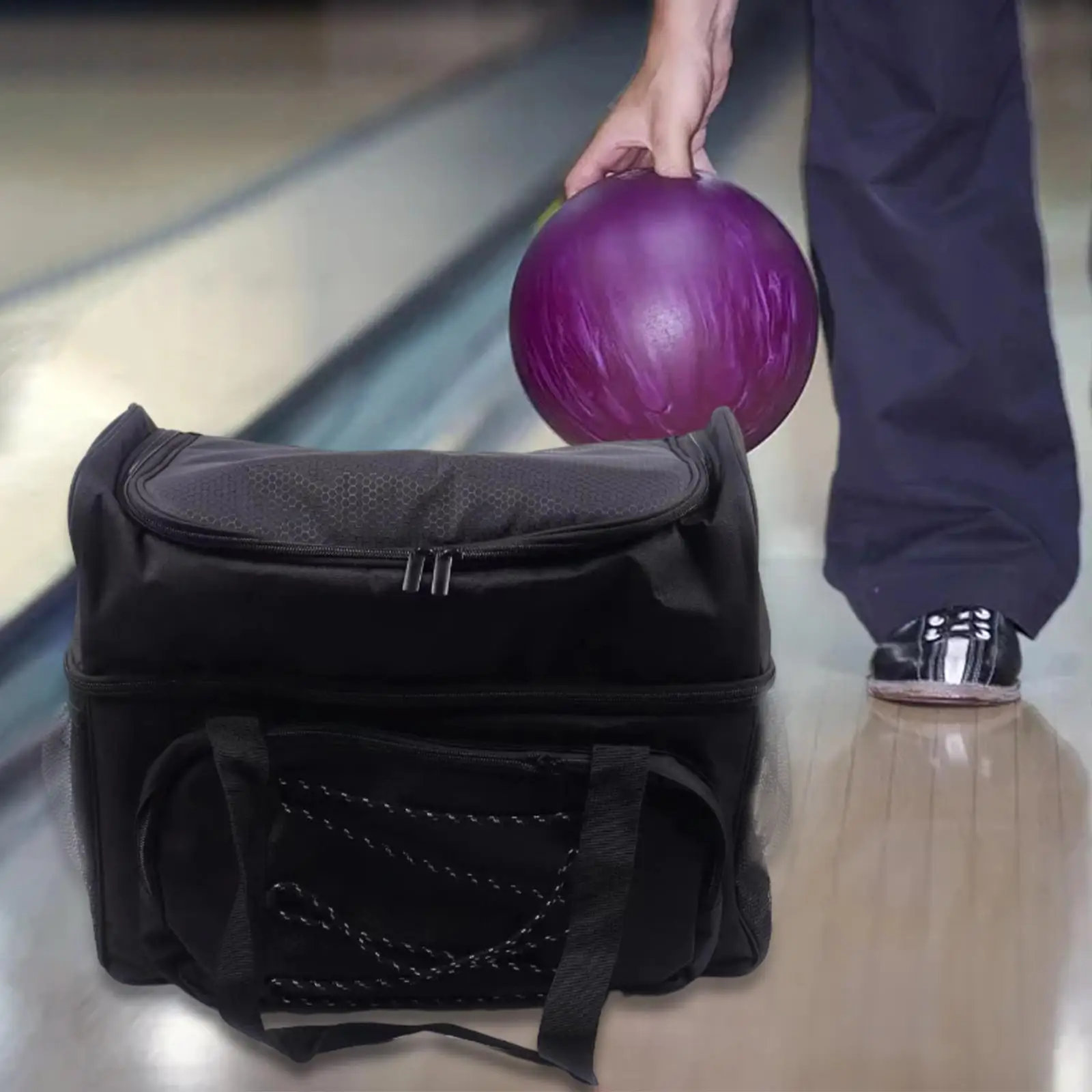 

Bowling Bag for Two Balls Handbag Storage Pocket Nylon Durable Bowling Tote Bag Carrier Fits Bowling Shoes up to Mens Size 16