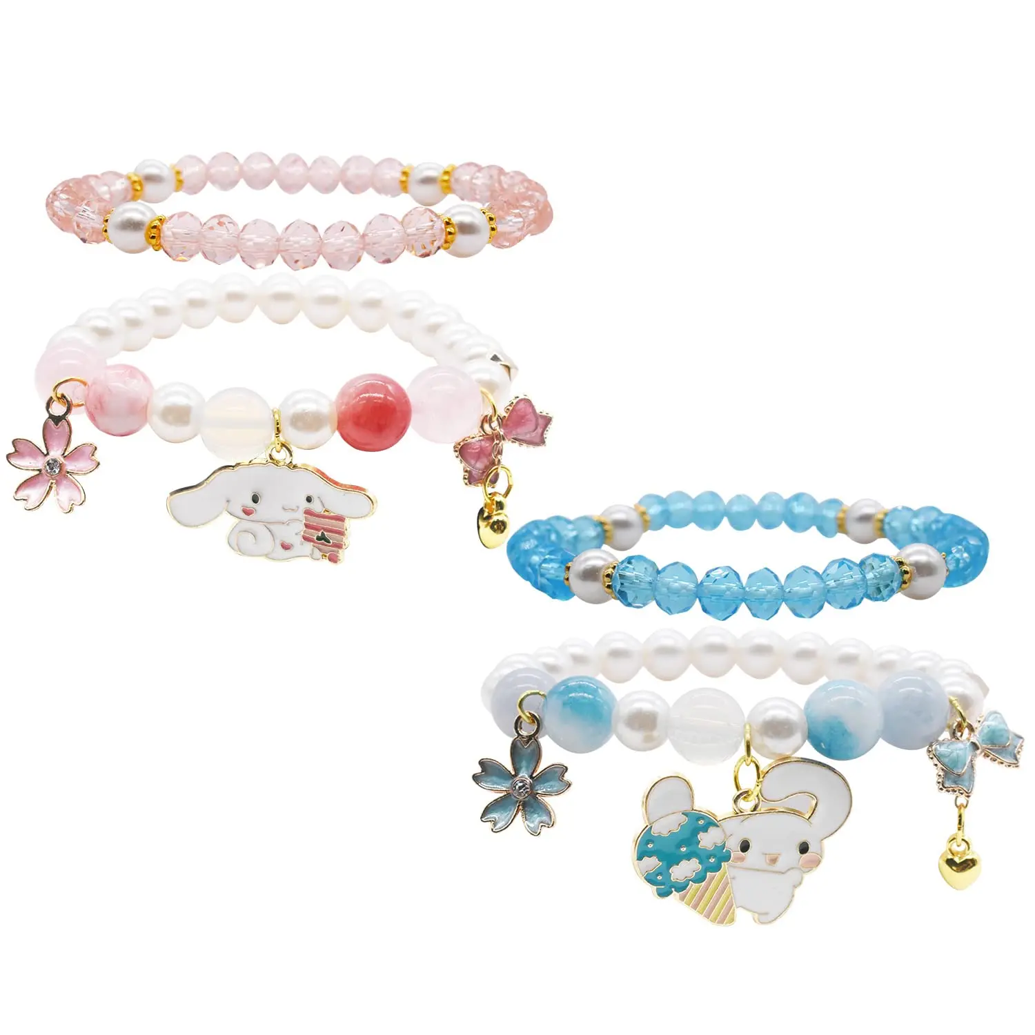 Sanrio Cartoon Crystal Bracelet Cinnamoroll Kuromi Bead Net Women Fashion Jewelry Party Gift Multilayer Expandable Girls Gift