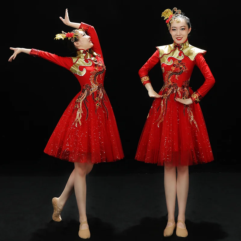 

Danse Comtemporaine Costume Drum-Playing Performance Opening Dance Cheongsam Adult Female