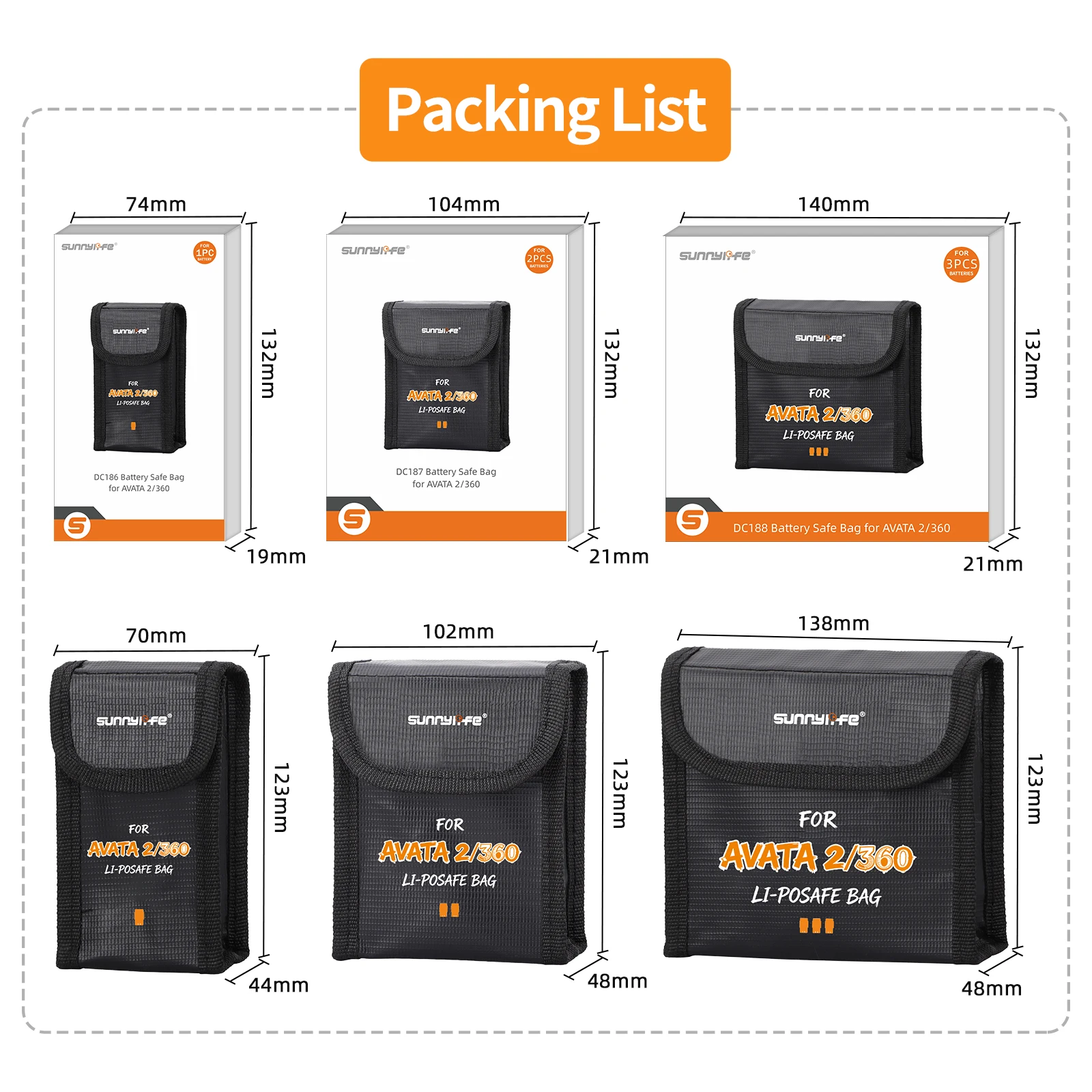 Sac de sécurité ignifuge pour batterie DJI Avata - Lot 1/2/3