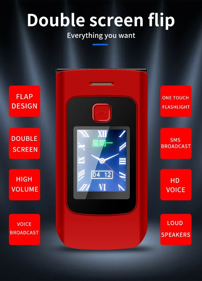 YEEMI K21+ 4G LTE Flip Feature Phone 2.4" Dual SIM  4800mAh Large Button For Elderly Cheap Clamshell Cellphone Russian keyboard