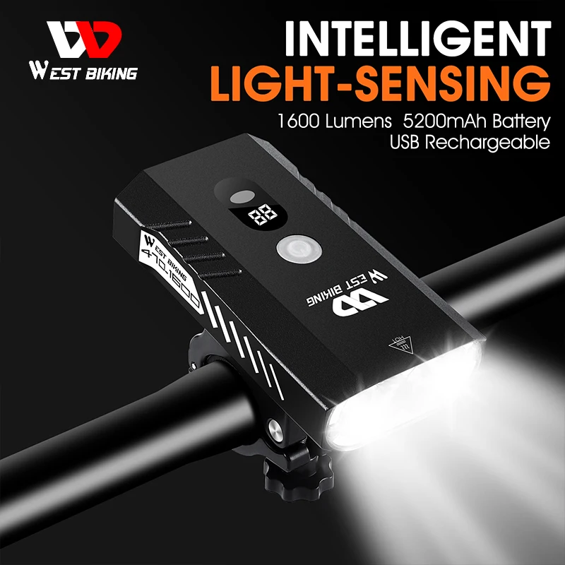 West Biking Bike Light 1600 Lumen Faro Impermeabile Usb Ricaricabile Anteriore Posteriore Fanale Posteriore Mtb Bicicletta Da Strada Smart Sense Lamp
