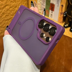 Premium Folding Bracket with Shockproof Matte Clear Cover - Galaxy S23 Ultra (Purple)