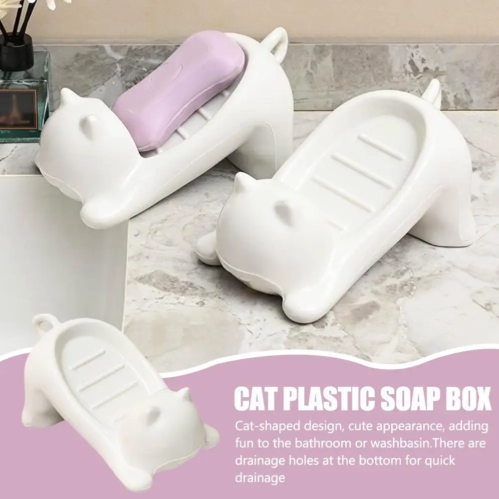 Cute Cat Shaped Soap Dish, Self Draining Soap Holder Tray Decorative Soap Bar Dishes for Bathroom Kitchen Sink, Countertop Decor
