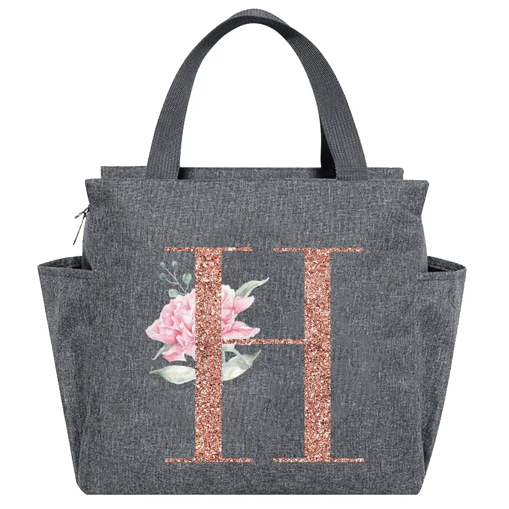Rose Gold Insulated Lunch Tote with Letter Print