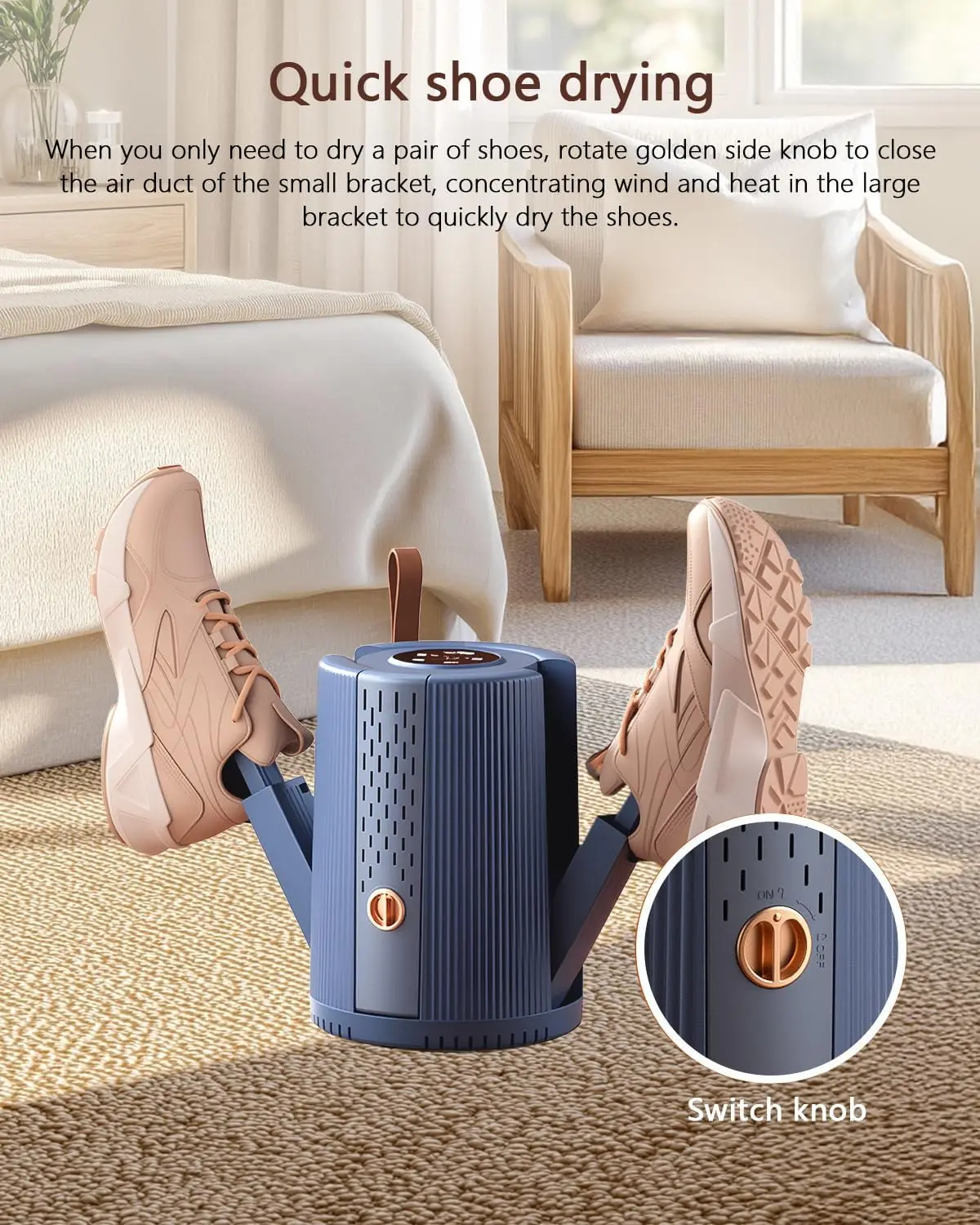 เครื่องอบรองเท้ารุ่นใหม่ ปี 2025 พร้อมฟังก์ชันตั้งเวลา อุณหภูมิคงที่ 48 องศา อบแห้งเร็ว ใช้ไฟฟ้า พร้อมขาตั้ง 4 อัน 1