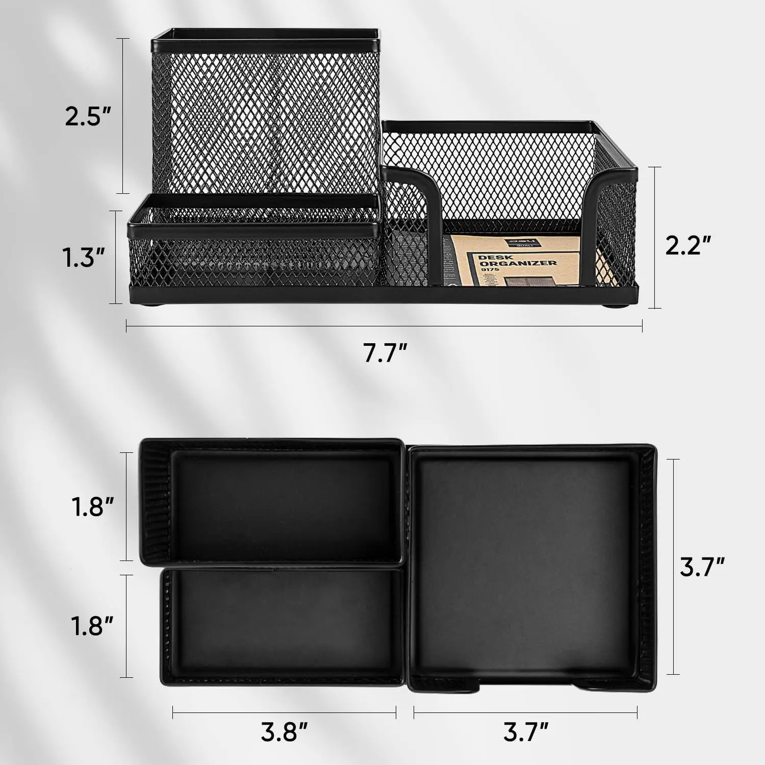 Organizzatore da scrivania in rete per forniture da ufficio con portapenne e cestini portaoggetti per accessori da scrivania, 3 scomparti, nero - immagine 6