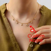 Personalized DIY Name Necklace for Women Gift Zircon Alpahbet Pendant Stainless Steel Custom Initial Collar Statement Charms