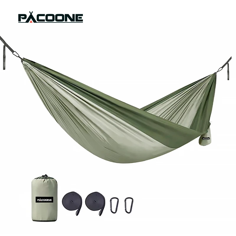 PACOONE Camping Double Hammock Nylon Color Matching Hammock Integrated Portable Parachute Outdoor Adventure