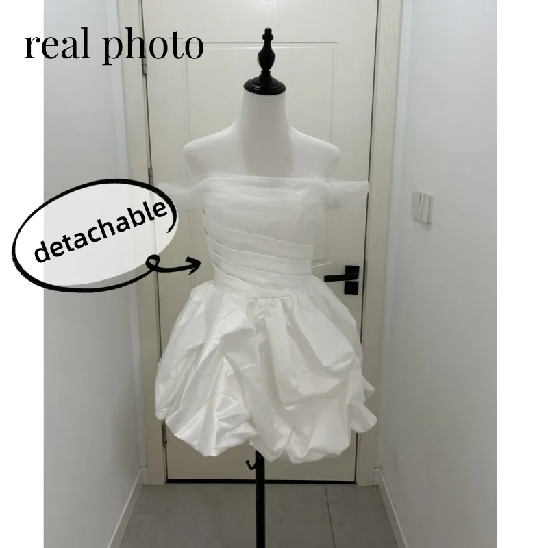 Newest Short Wedding Dresses Classic Elegant Boat Neck Simple Bridal Dress Backless Sexy Vestidos De Novia Customized 6