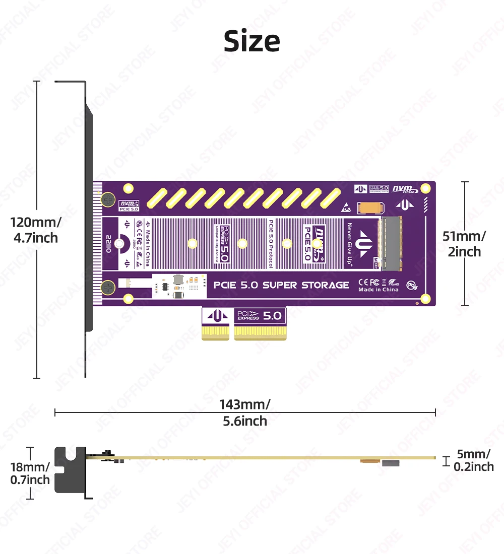 JEYI PCIe 5.0 auf M.2 NVMe-Adapterkarte, 128 Gbit/s, Ultra-Speed-Unterstützung, x4/x8/x16, Steckplatz bereit, 22110/2280/60/42/30 SSD-Unterstützung – Detail 13