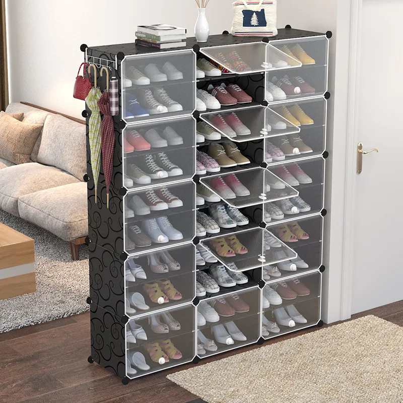 

Simple Shoe Rack Assembly Shoe Cabinet Plastic Storage Rack Dustproof Door Household Multifunctional Shelving Economical Storage