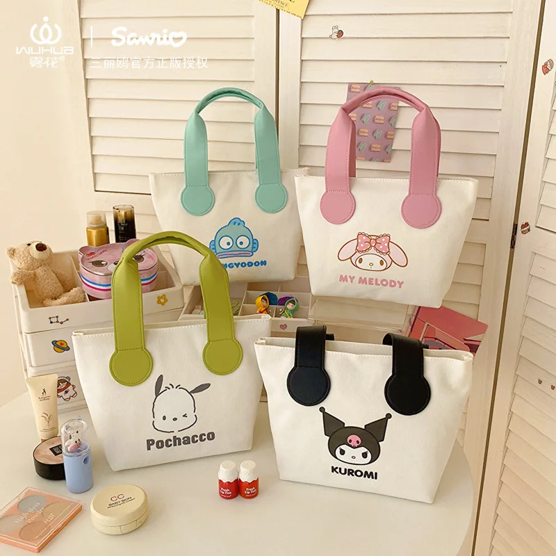 

Kawaii Sanrio my melody мультяшная холщовая контрастная цветная сумка Kuromi переносная сумка для макияжа для путешествий маленькая сумка-тоут