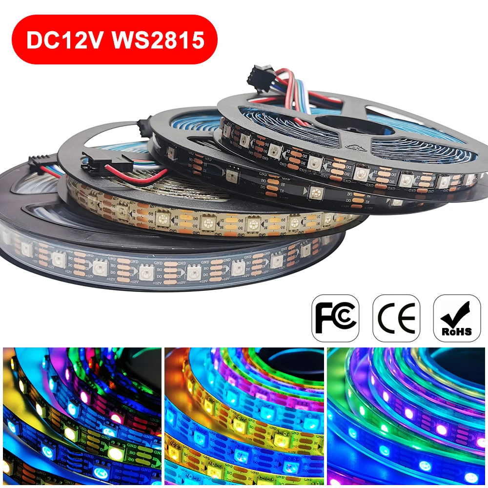 DC12V WS2815 LED Strip Light (WS2812B/WS2813 Updated ) Individually Addressable Dual-Signal RGB Pixels 30/60/144Leds Waterproof