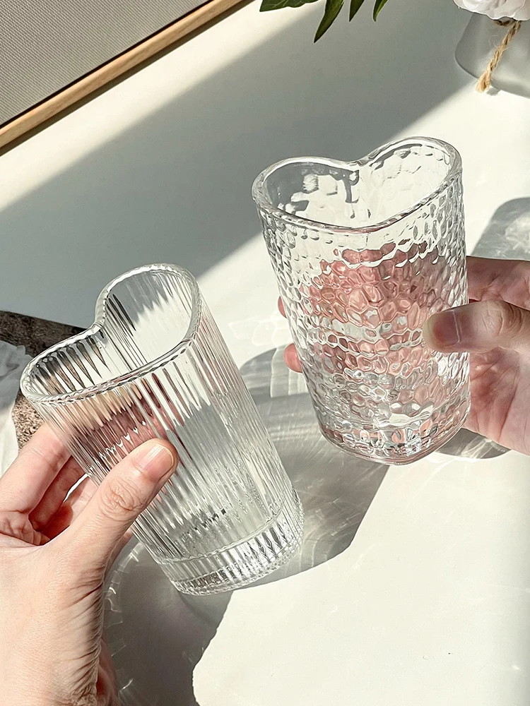 

Creative Heart-shaped Cold Drink Glass Phnom Penh Love Mood Couple Cup Home Drinking Water Breakfast Milk Cup Coffee Cup