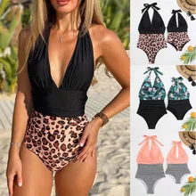 

V-Neck Swimsuits Leopard Mother Daughter Matching Swimwear Family Set Mommy and Me Bikini Clothes Fashion Women Girls Beachwear