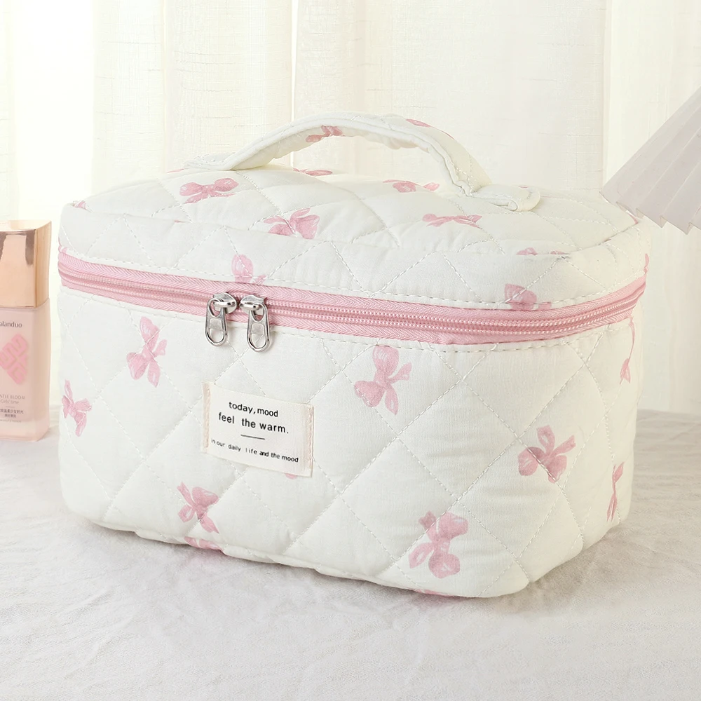 2024 Korea Bow Print Women Makeup Bag Large Capacity Portable Cosmetic Case for Travel Toiletries Cosmetics Storage Bag 3