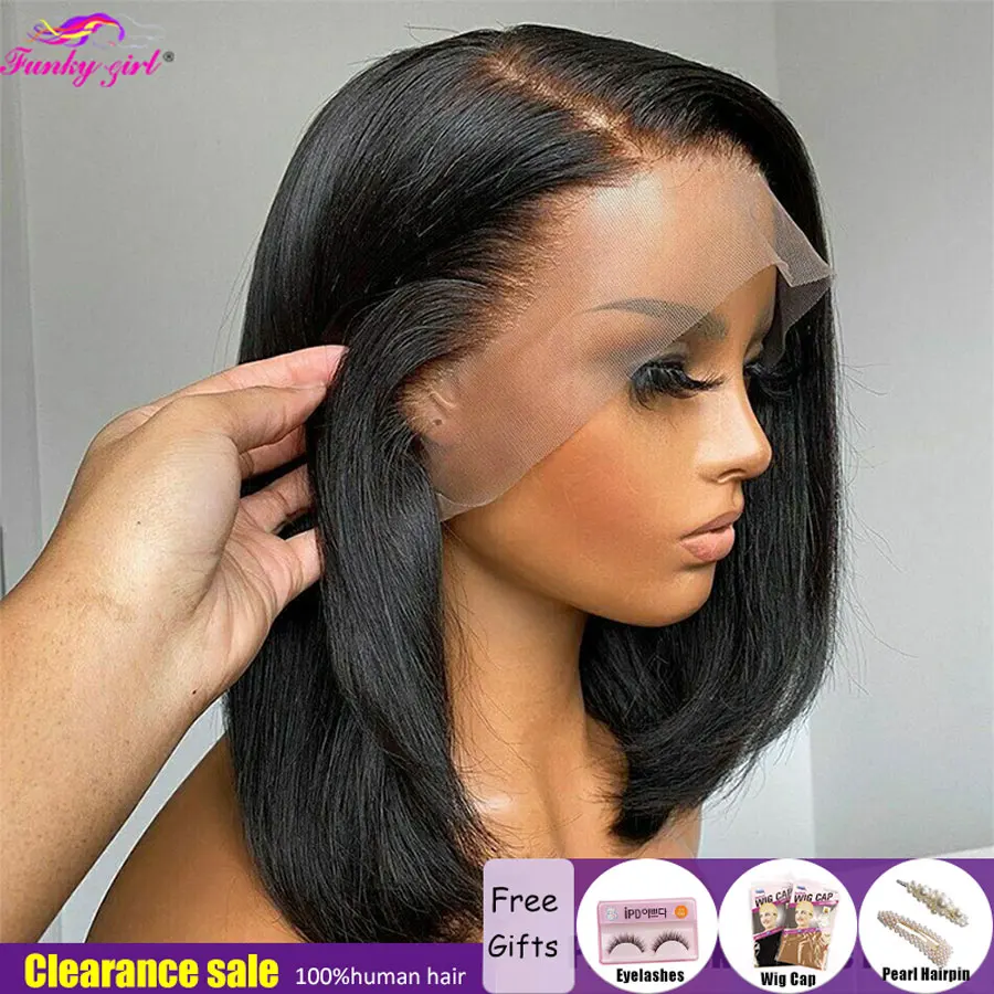 

Bob Wig Brazilian Hair Lace Front Human Hair Wigs Short Bob Wig Pre Plucked Natural Color 4x4 Lace Part Lace Wigs For Women
