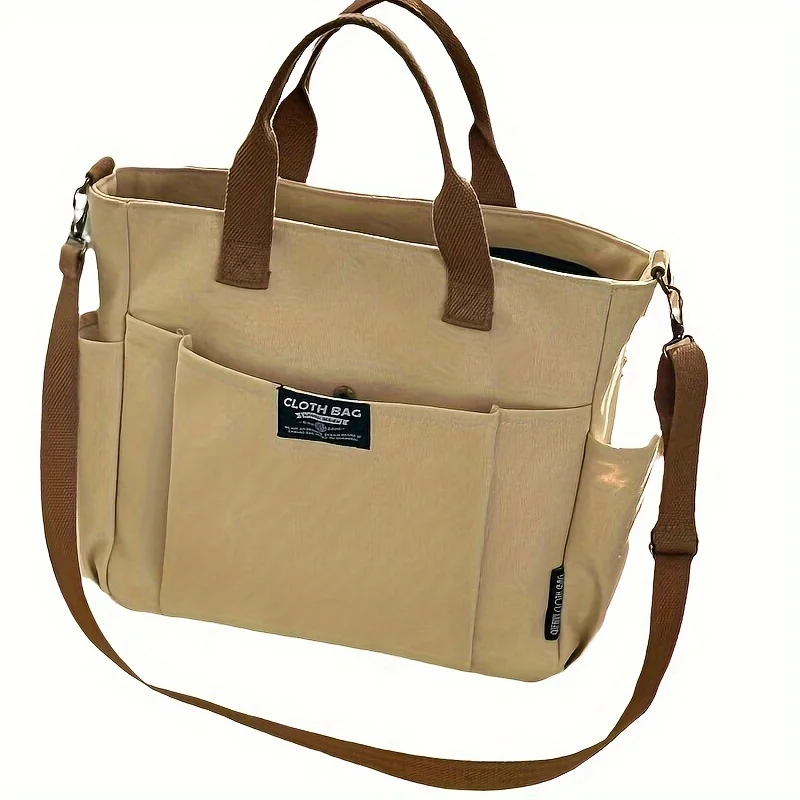Large Capacity Canvas Tote Bag Women Durable Water-Resistant Zipper Multiple Pockets Portable Commuting Shopping Outings Bag