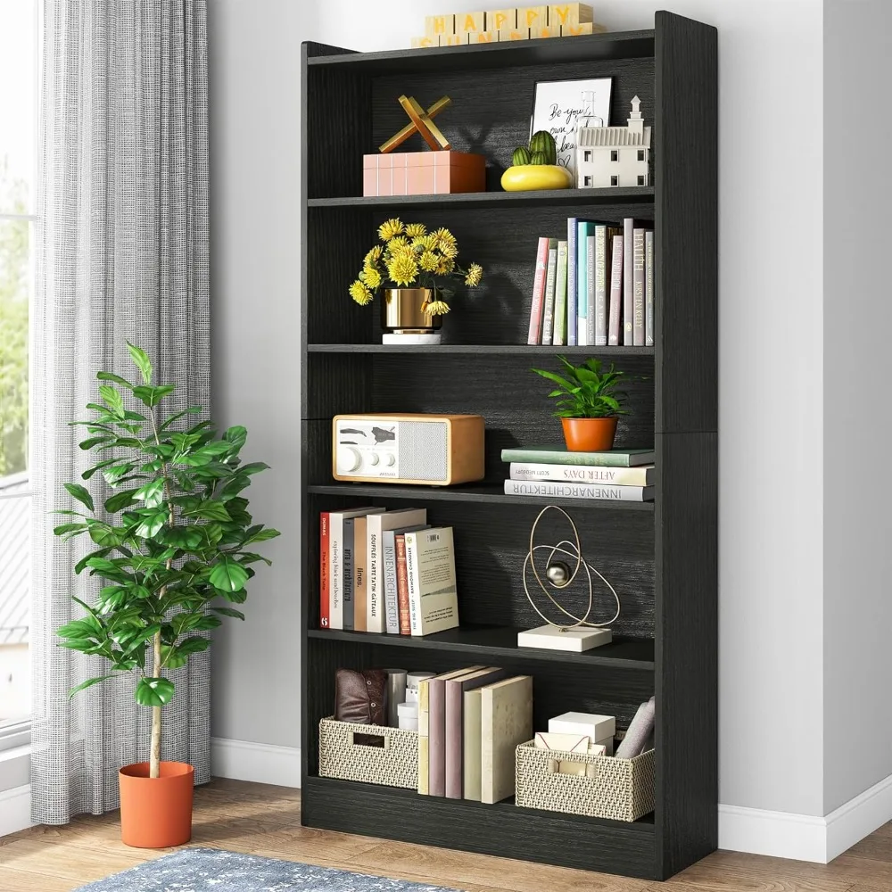

Bookcase, 6-Tier Library Bookshelf, with Storage Shelves, Open Bookcases for Living Room Office, Floor-Standing Bookcase