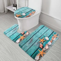 A57M-Beach Seashells Starfish Sand Bath Mat Holidays Summer Bathroom Carpet Rug Non-Slip 3 Piece Toilet Mat Set Starfish Floor 2