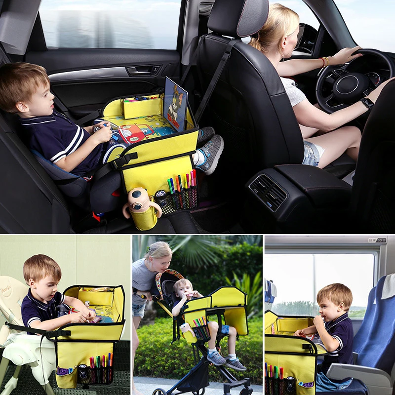 Vassoio da Viaggio per Bambini e Seggiolino Auto, Tavolino da Aereo, Vassoio per Seggiolino Auto con Organizer per Attività in Viaggio - Image 2