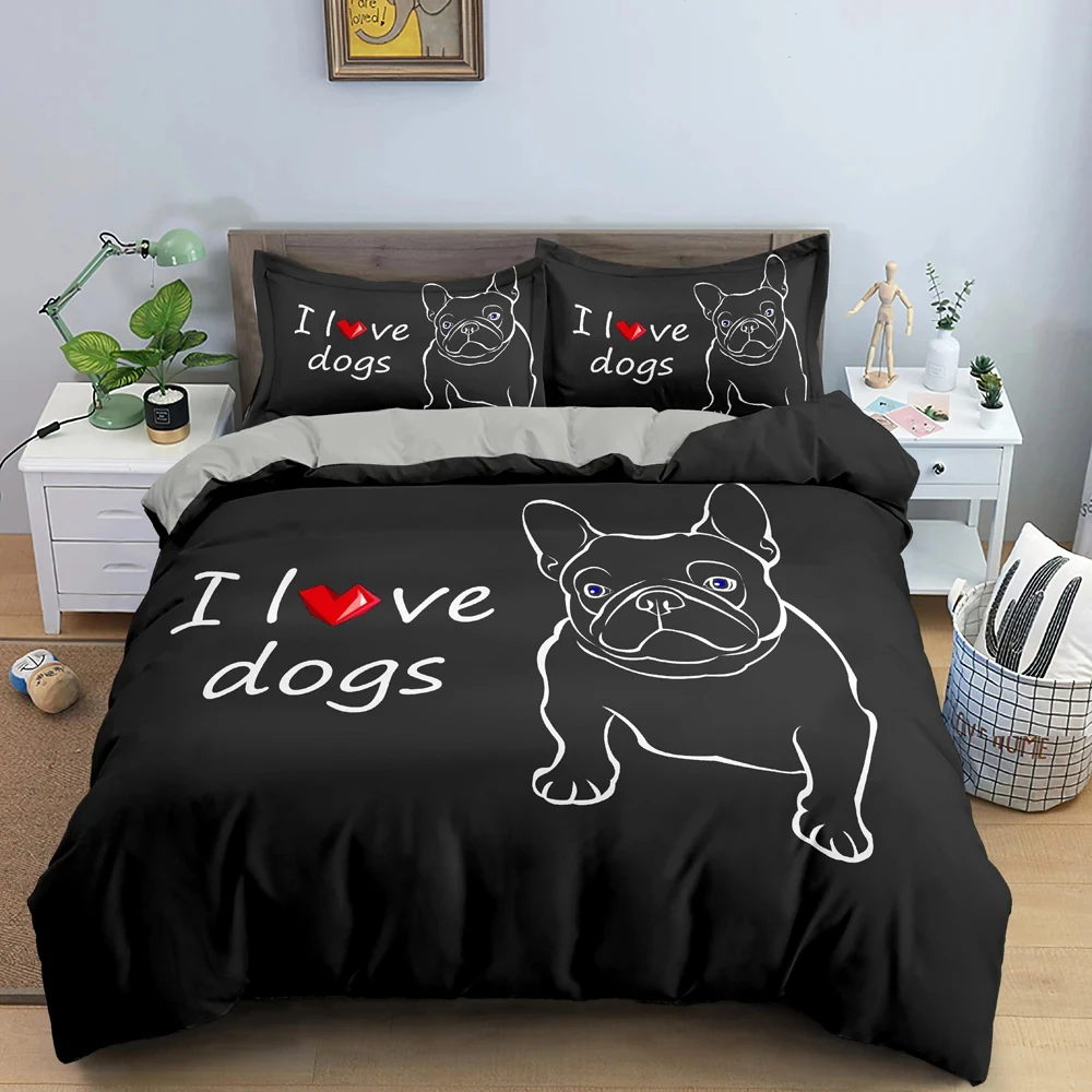 

Cartoon Bulldog Duvet Cover Set Pillowcase Single King Full Size Bedding Set for Bedroom Decor Microfiber 3PCS Comforter Cover
