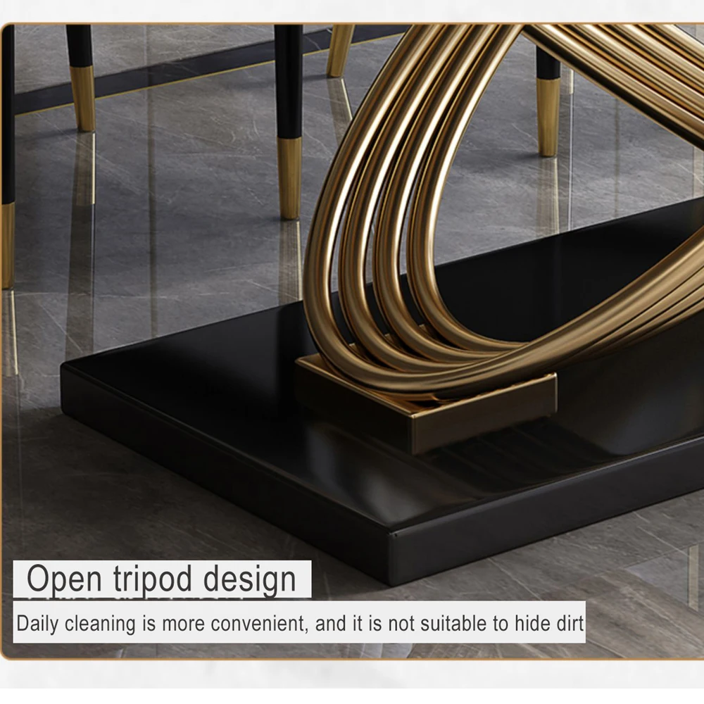 Modern Unique Design Stainless Steel Dining Tables and Chairs Marble Rectangular Modern Dining Table Set
