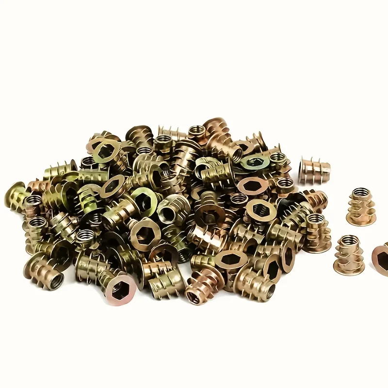 100Pcs Zinc Alloy Threaded Inserts M6 Nuts, Trapezoidal Nuts, Countersunk Nuts, Hex Drive Internal/External Thread Inserts, for Wood and Cork Furniture, Drywall, Cabinets - Durable Rust-Proof Hardware Fasteners