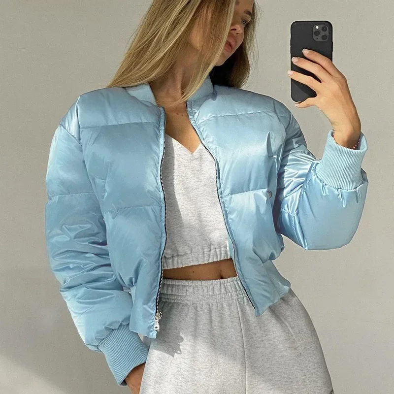 

Baseball Uniform Cotton Jacket Women 2021 Autumn and Winter New Temperament Loose Stand-up Collar Long-sleeved Women's Jacket