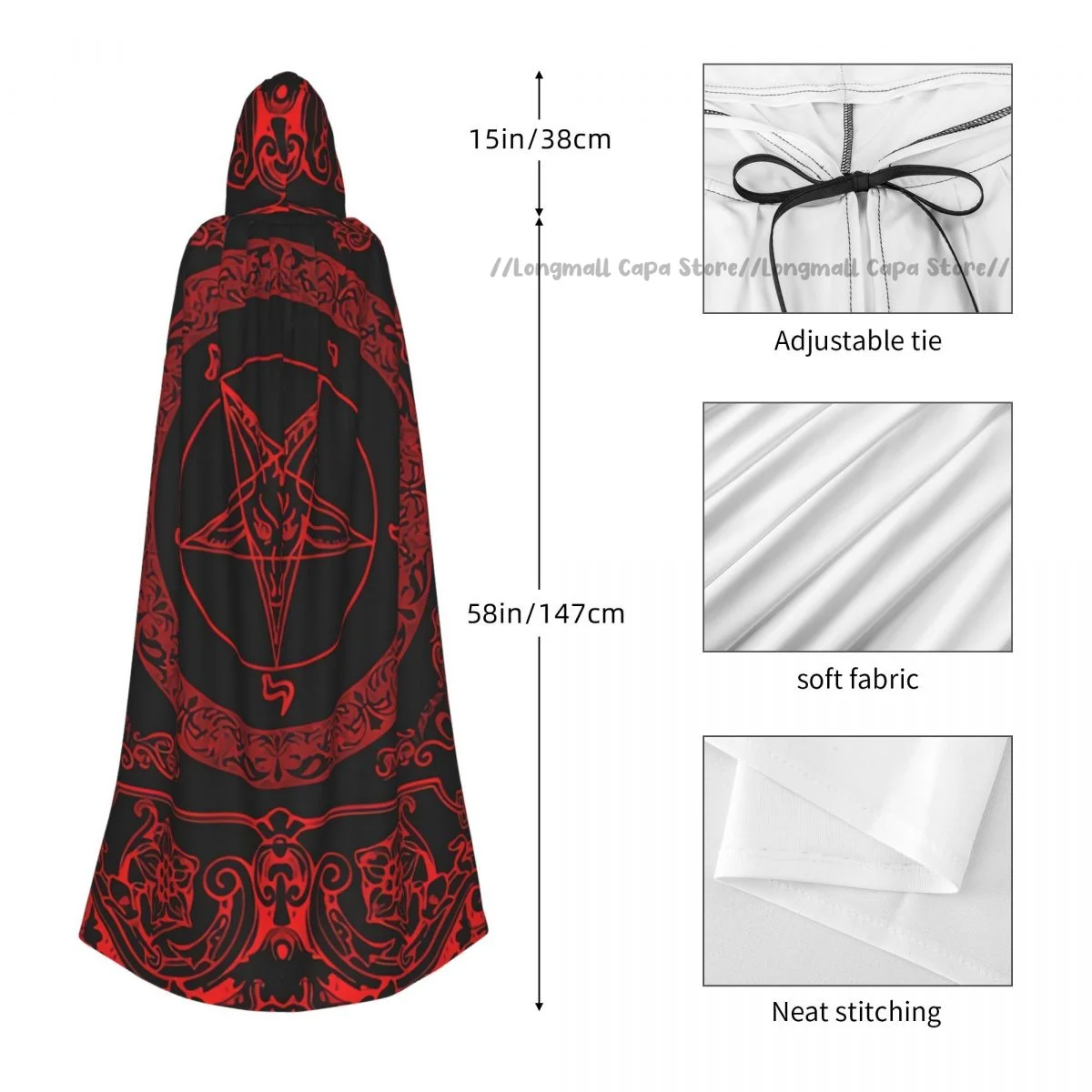 Cosplay costumi medievali pentagramma Baphomet mantello con cappuccio mantelle abiti lunghi giacche cappotto carnevale - immagine 5