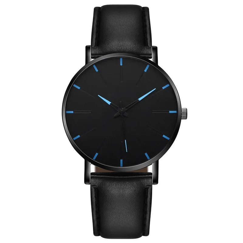 Men's Thin Strap Quartz Watch Leather Strap Minimalist Multicolor Watch Luxury Stainless Steel Dial Wristwatches reloj hombre 5