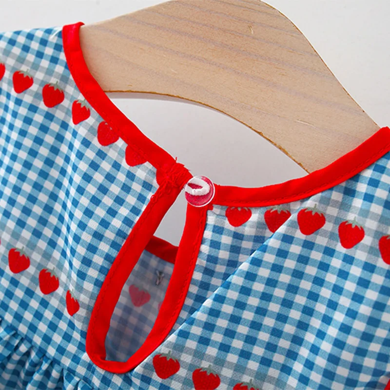 Baby Girl Summer Dress Sleeveless Round Neck Plaid Heart Cherry Cotton Skirt Diagonal Cross Bag 2 Pcs girls dress baby girl dress