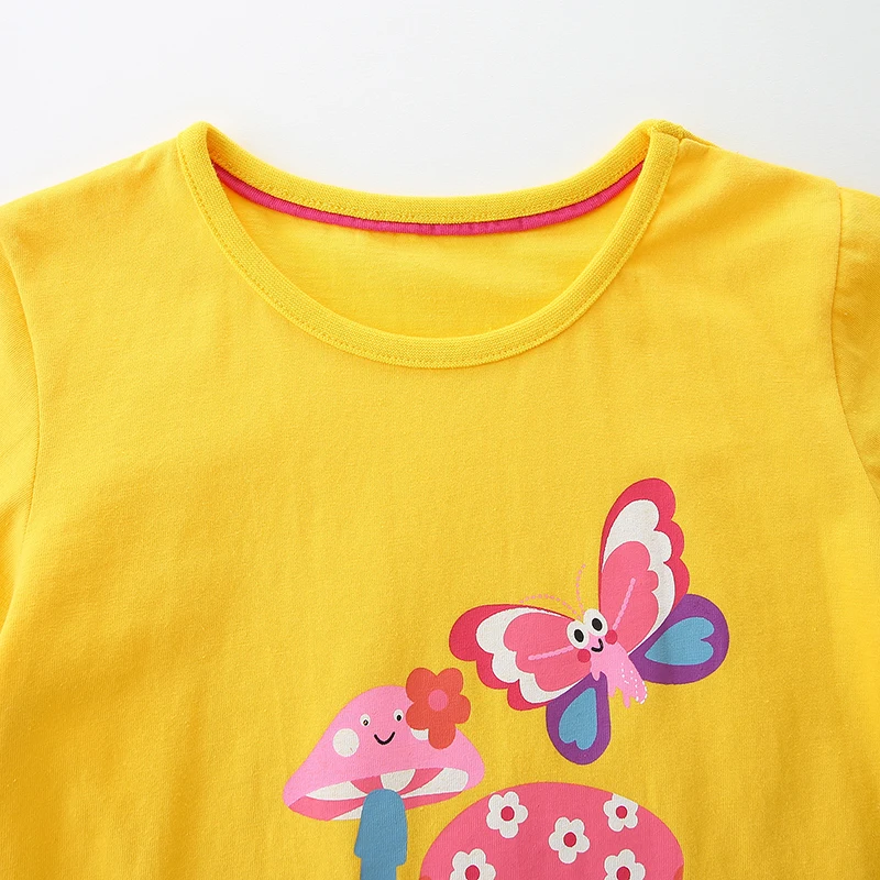 Baby Girls Clothes 2025 Fashion New Mushroom Flower Summer Kids Tops Children's Clothing Yellow T-shirts Cartoon Mushroom Infant